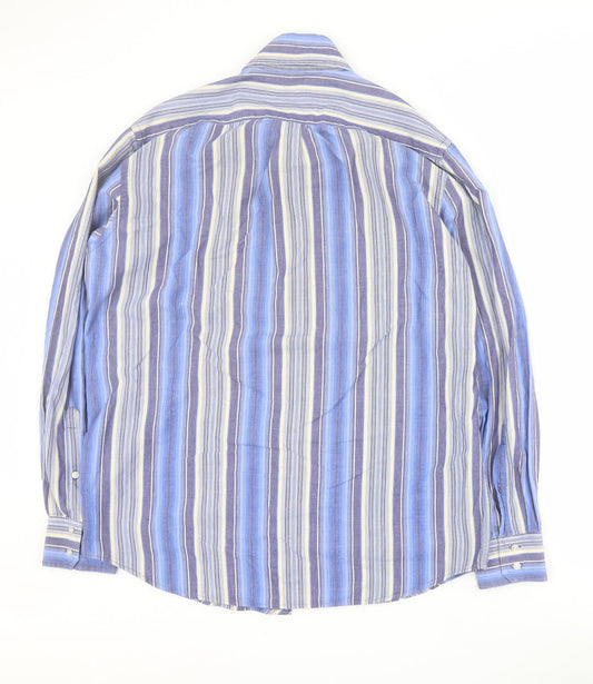 2 Die 4 Mens Blue Striped Cotton Button-Up Size L Collared Button