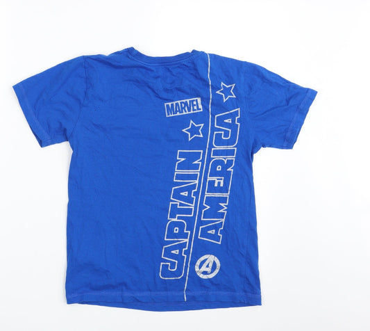 Character Boys Blue 100% Cotton Pullover T-Shirt Size 10-11 Years Crew Neck Pullover - Avengers