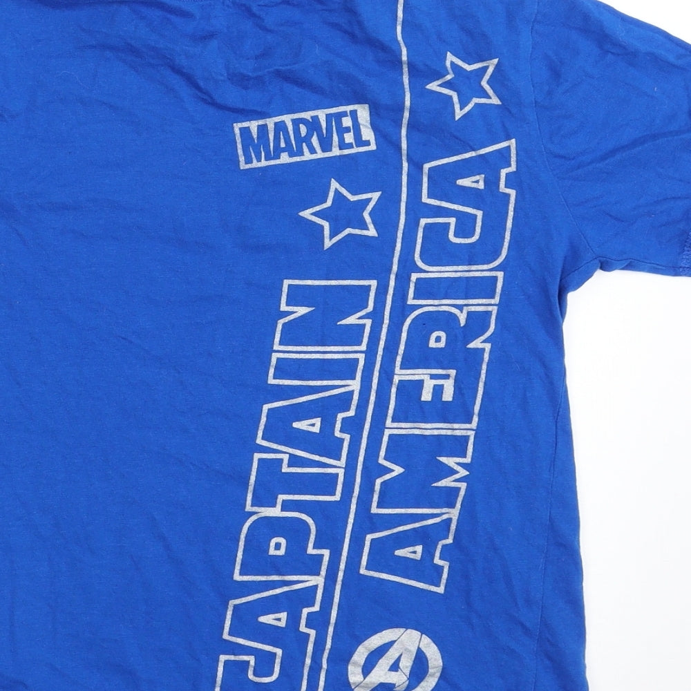 Character Boys Blue 100% Cotton Pullover T-Shirt Size 10-11 Years Crew Neck Pullover - Avengers