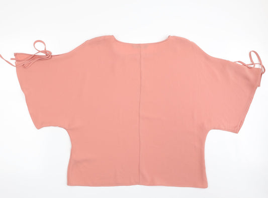 Dunnes Stores Womens Pink Polyester Basic Blouse Size 16 Boat Neck - Tie