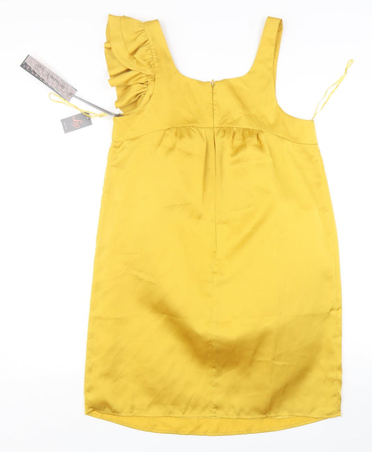 Lipsy Womens Yellow Polyester A-Line Size 12 Round Neck