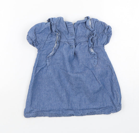 Leigh Tucker Girls Blue Cotton A-Line Size 6-9 Months Round Neck