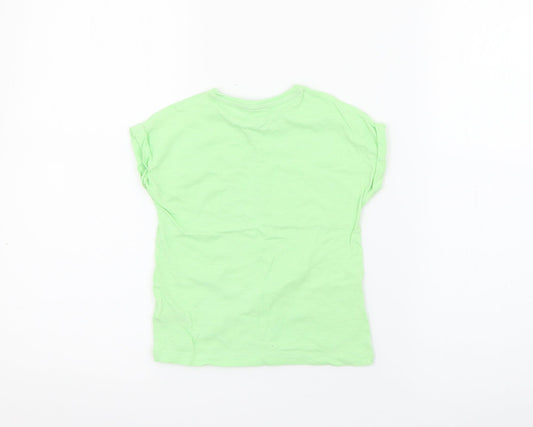 Dunnes Stores Girls Green Cotton Pullover T-Shirt Size 2-3 Years Crew Neck