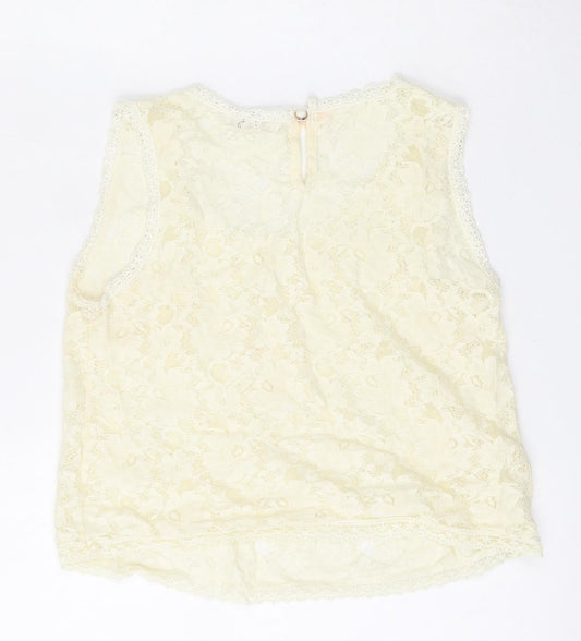 LIly J Womens Beige Floral Basic Blouse Round Neck