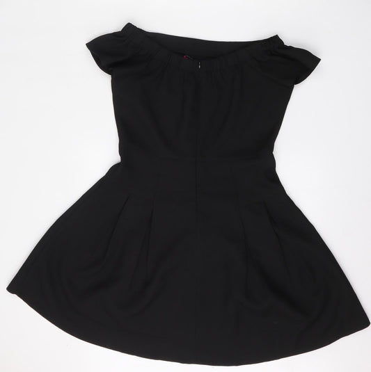 Boohoo Womens Black Polyester Fit & Flare Size 10 Boat Neck