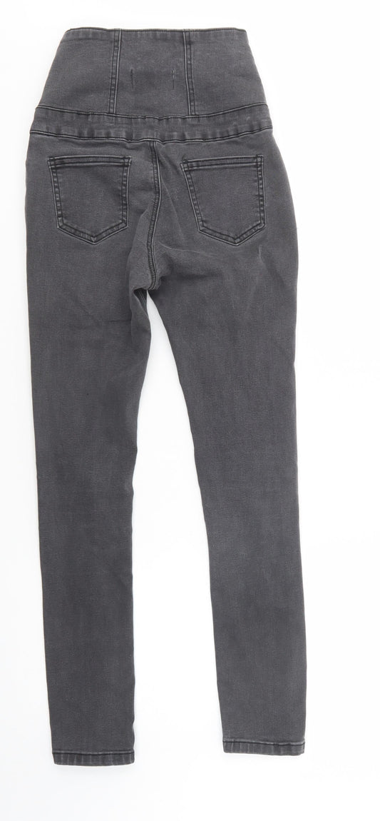 New Look Girls Grey Cotton Skinny Jeans Size 13 Years Regular Lace Up