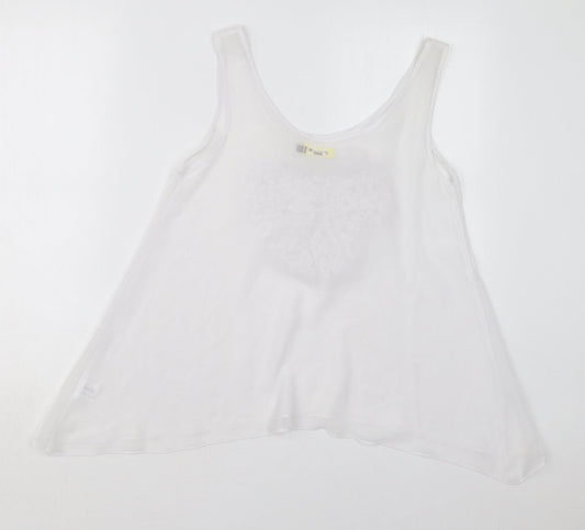 Max C Womens White Polyester Basic Tank Size 8 Scoop Neck - Heart