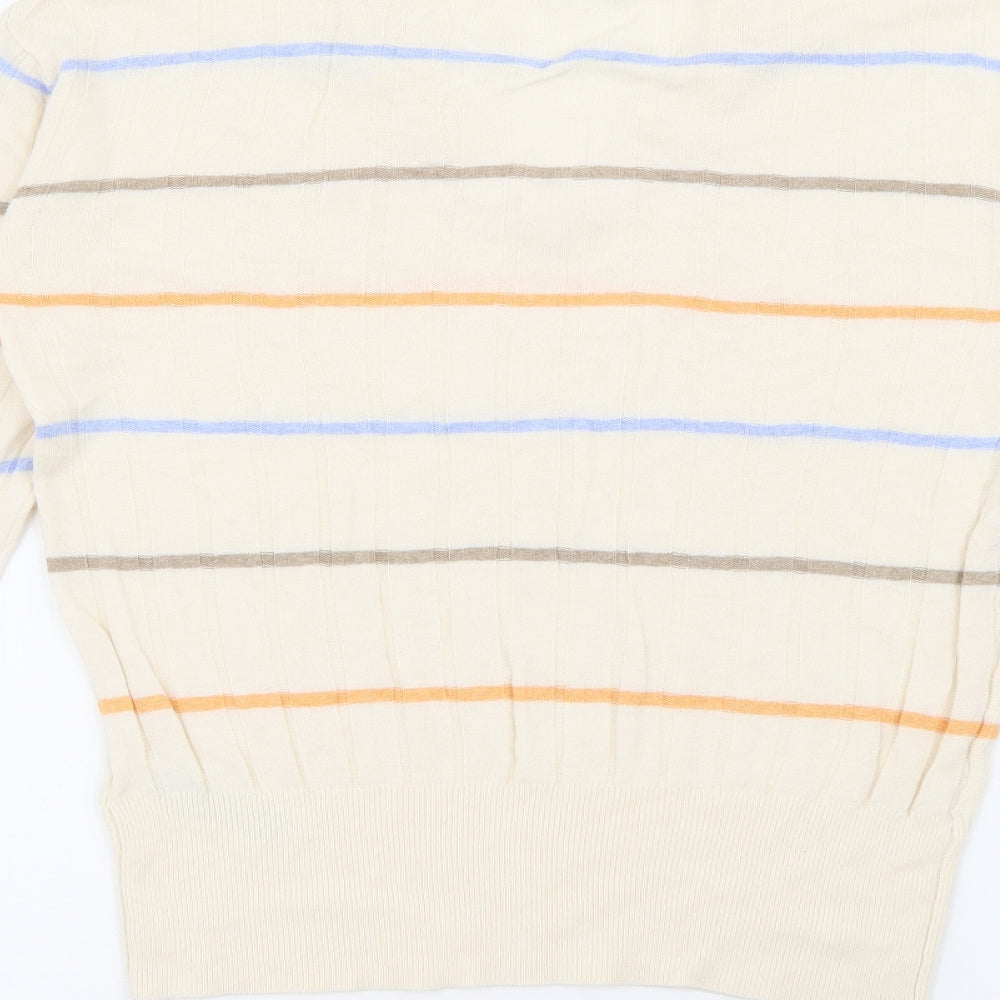 Marks and Spencer Womens Beige V-Neck Striped Viscose Pullover Jumper Size S