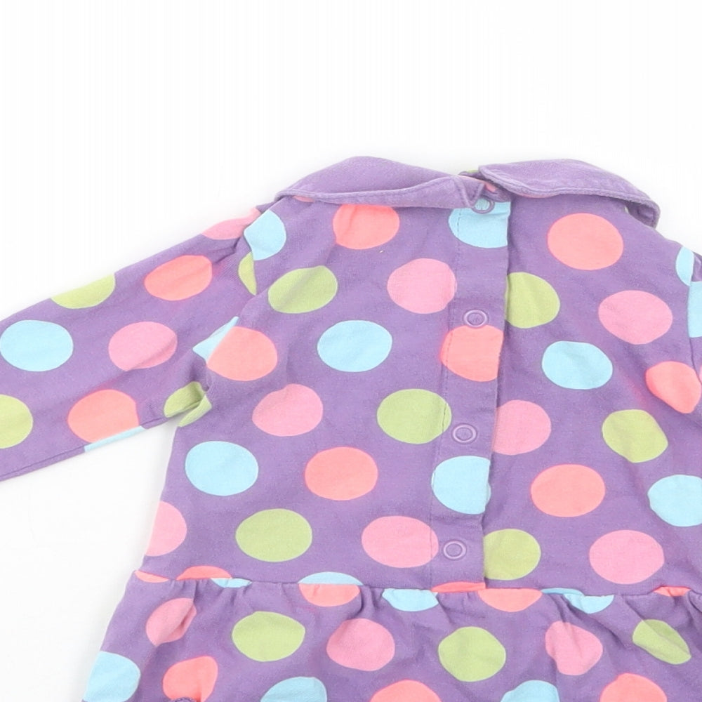 Marks and Spencer Baby Purple Polka Dot Cotton Pullover Blouse Size 6-9 Months Collared Snap