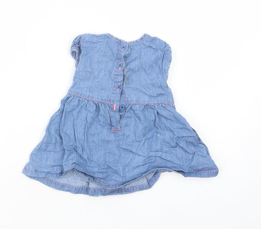 George Baby Blue Cotton Fit & Flare Size 3-6 Months Crew Neck Button - Minnie Mouse