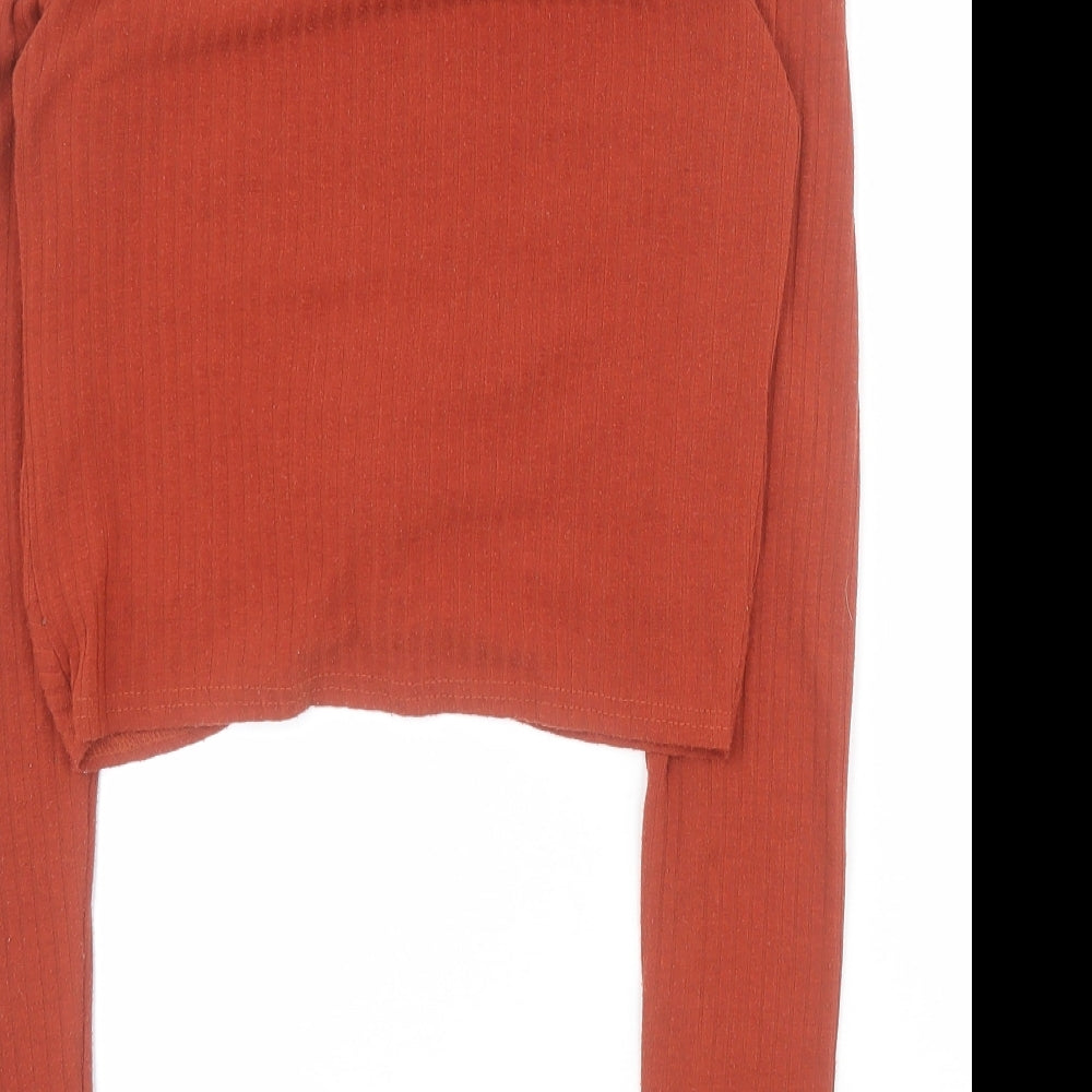 New Look Womens Orange Polyester Cropped T-Shirt Size 8 Round Neck - Ribbed
