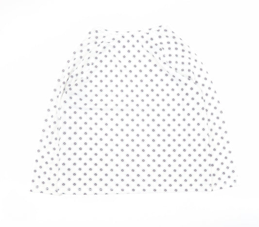 Marks and Spencer Womens White Geometric Polyester Basic Polo Size 14 Round Neck