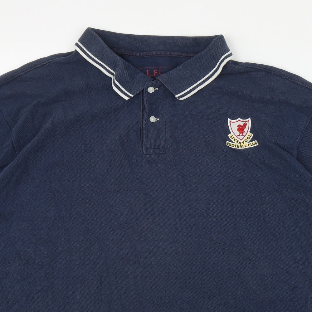 Liverpool FC Mens Blue Cotton Polo Size L Collared Button