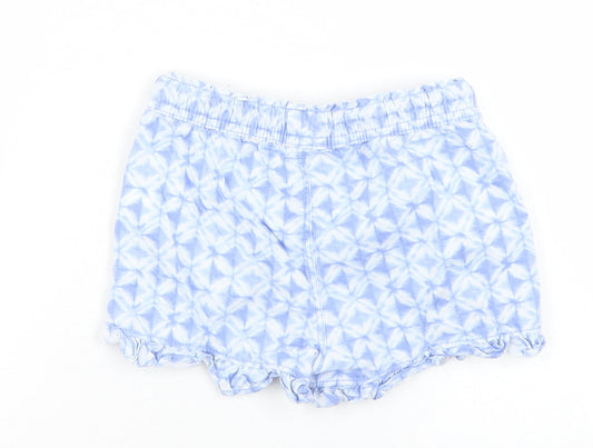 Gap Girls Blue Geometric Cotton Paperbag Shorts Size 5 Years Regular Drawstring