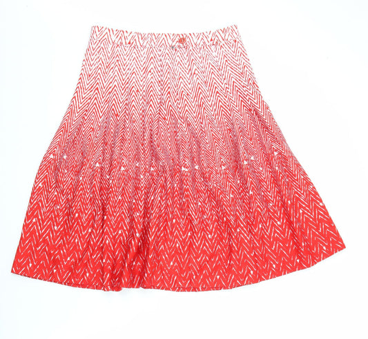 Preworn Womens Red Geometric Polyester Pleated Skirt Size 30 in Zip
