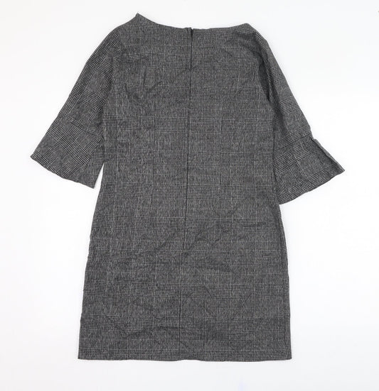 Dorothy Perkins Womens Grey Check Polyester A-Line Size 8 Round Neck Zip