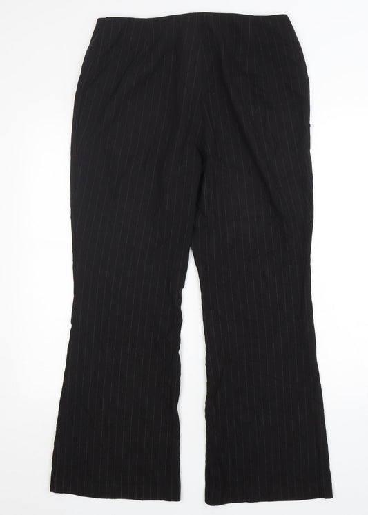 Marks and Spencer Womens Black Striped Viscose Trousers Size 14 L30 in Regular