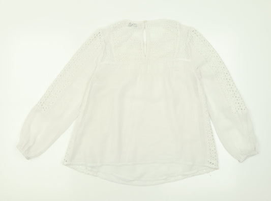 Miss Selfridge Womens White Polyester Basic Blouse Size 8 Crew Neck