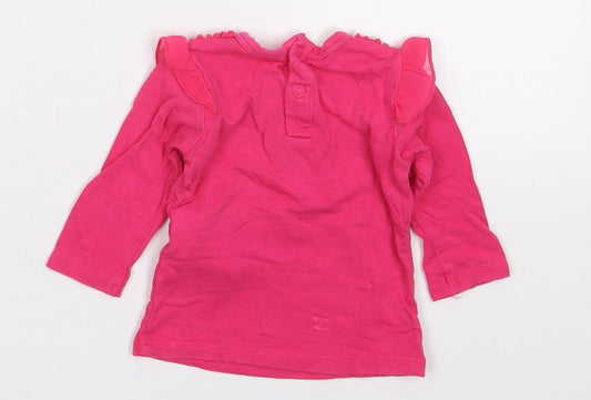Benetton Girls Pink Vinyl Basic T-Shirt Size 0-3 Months Crew Neck Pullover - Lovely Deer