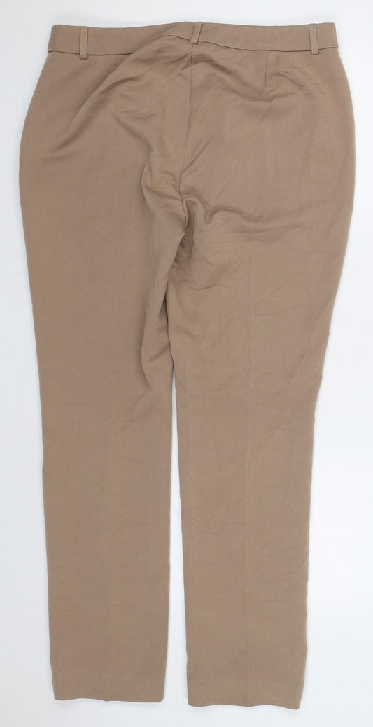 Marks and Spencer Womens Beige Polyester Trousers Size 34 in L29 in Regular Hook & Eye