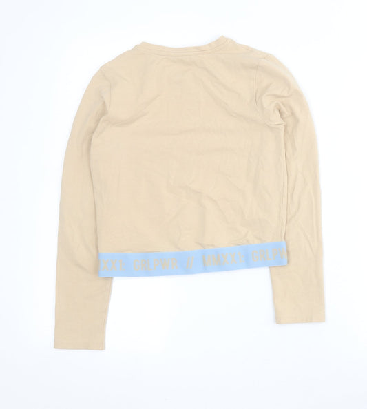 George Girls Beige Cotton Cropped T-Shirt Size 9-10 Years Round Neck Pullover