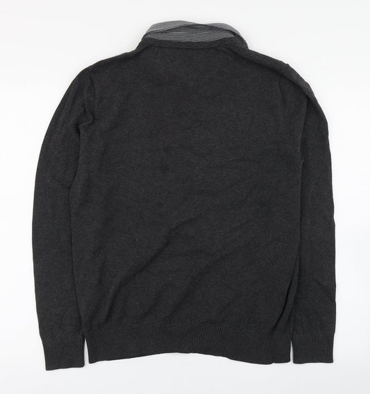Marks and Spencer Mens Grey Collared Cotton Pullover Jumper Size M