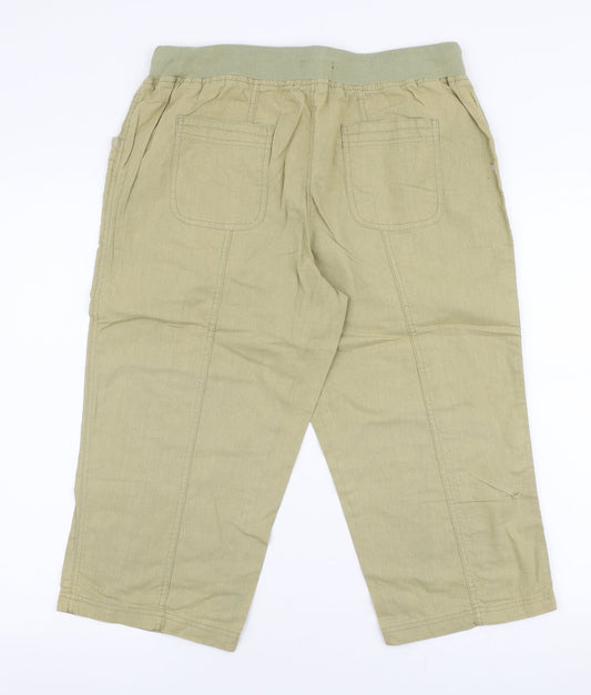 BM Womens Beige Cotton Capri Trousers Size 14 Regular Drawstring