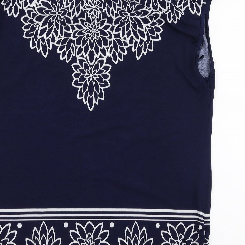 Apricot Womens Blue Floral Polyester Basic Blouse Size 12 Scoop Neck