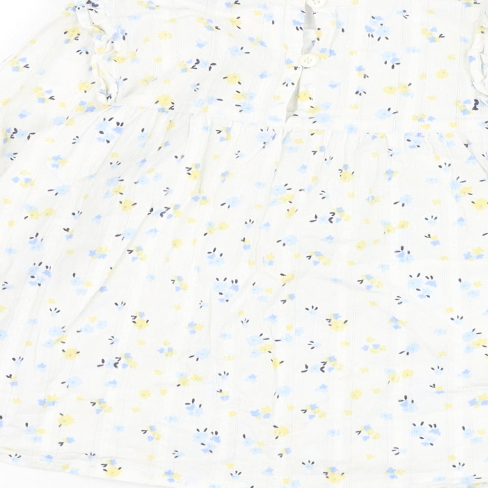 Primark Girls Ivory Floral Cotton Tunic Blouse Size 6-7 Years Round Neck Pullover