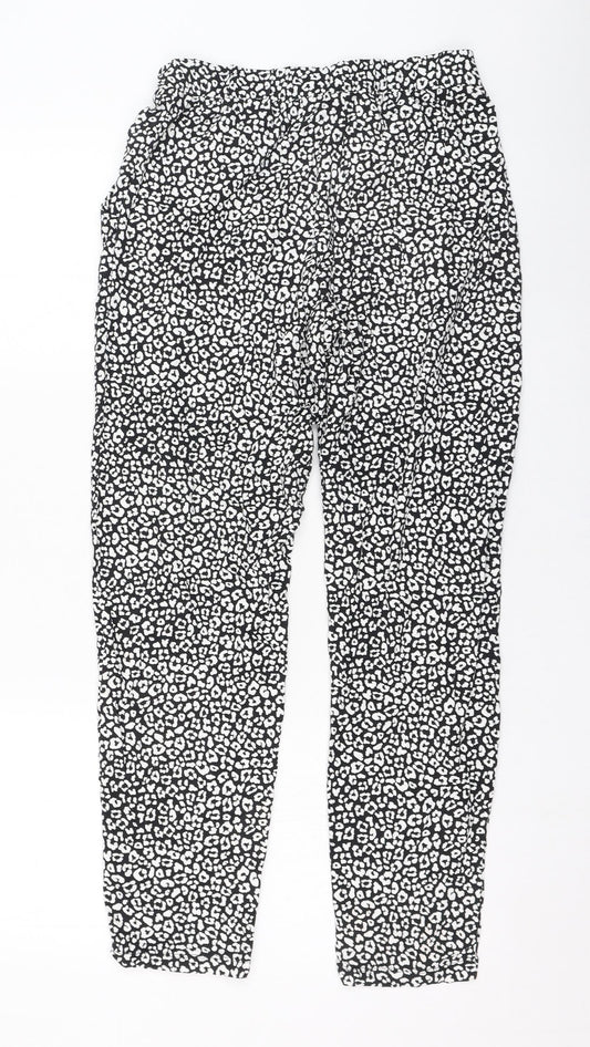 Marks and Spencer Womens Black Animal Print Viscose Carrot Trousers Size 6 L26 in Regular