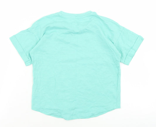Matalan Girls Blue Cotton Basic T-Shirt Size 5-6 Years Crew Neck - Chest Pocket