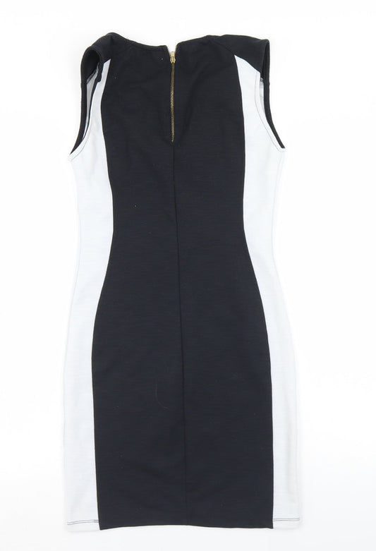 Pull&Bear Womens Black Colourblock Polyester Bodycon Size L Round Neck Zip