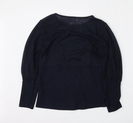 Savior Womens Blue Polyester Basic Blouse Size S Round Neck