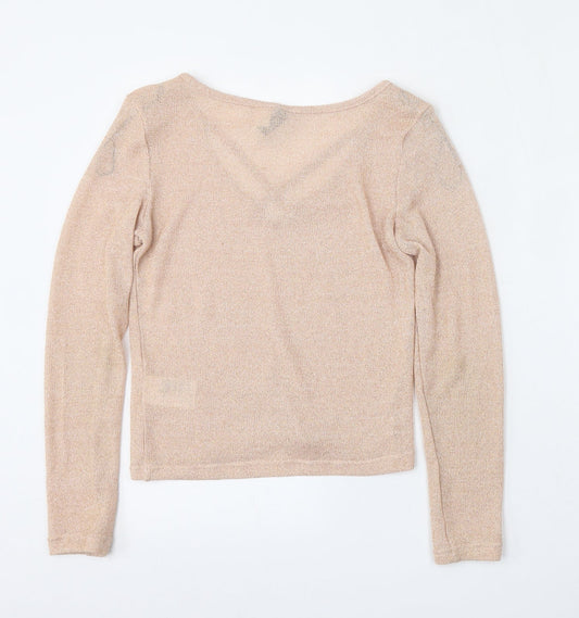 Divided by H&M Womens Pink Polyester Basic Blouse Size S V-Neck