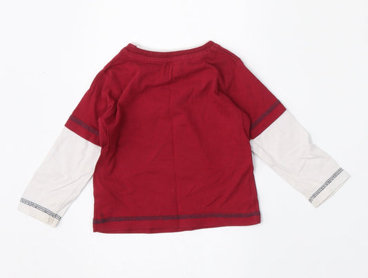 Dunnes Stores Boys Red Cotton Basic T-Shirt Size 9-12 Months Round Neck