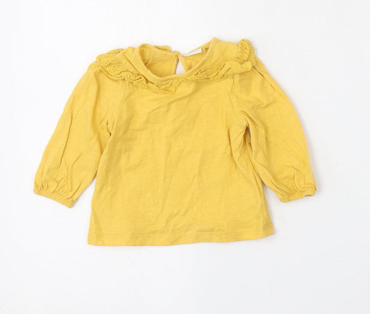 NEXT Girls Yellow Cotton Basic T-Shirt Size 3-6 Months Round Neck