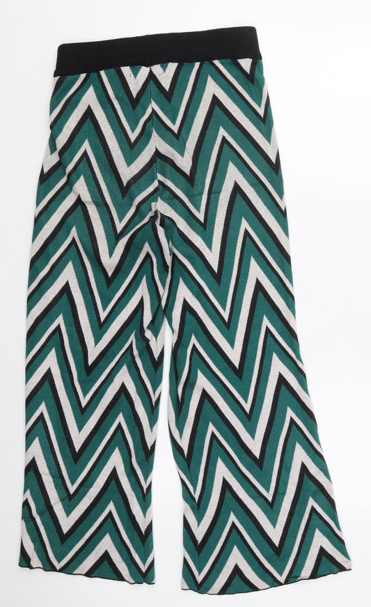 VERO MODA Womens Green Geometric Viscose Trousers Size S L26 in Regular