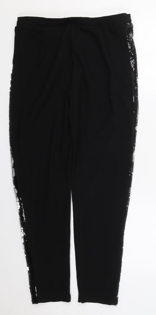 Cotton Brothers Womens Black Polyester Trousers Size S L28 in Regular Drawstring
