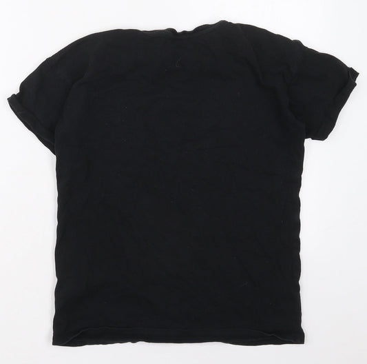 Marks and Spencer Girls Black Cotton Basic T-Shirt Size 13-14 Years Crew Neck Pullover - Save The Parties