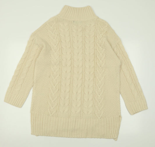 M&Co Womens Beige Acrylic Jumper Dress Size M High Neck Pullover
