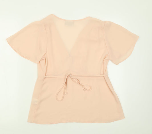 Contempo Womens Pink Polyester Basic T-Shirt Size 10 V-Neck