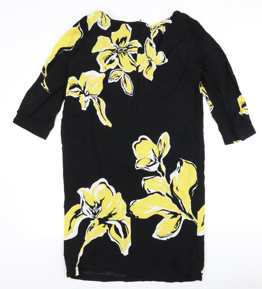 Gerry Weber Womens Black Floral Polyester A-Line Size 12 Round Neck Zip