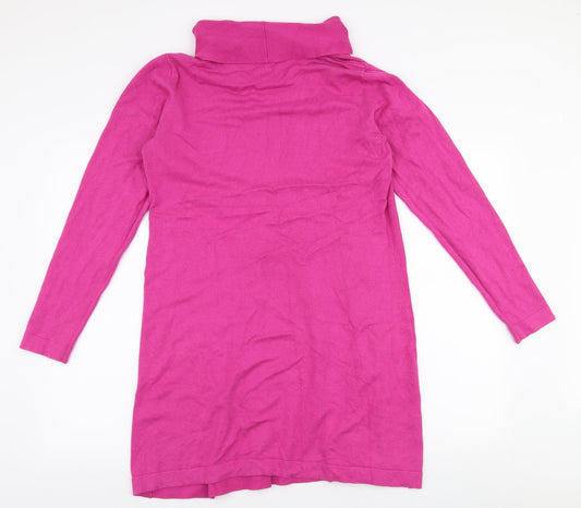 JoJo Maman Bébé Womens Pink Cotton Jumper Dress Size 12 Roll Neck Pullover