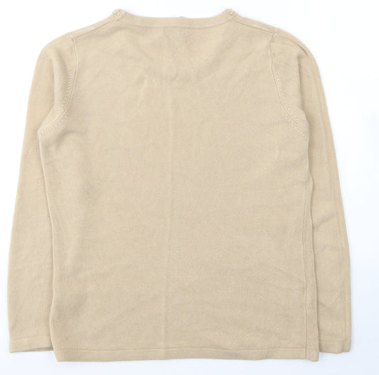 //Text Womens Beige Round Neck Acrylic Pullover Jumper Size M