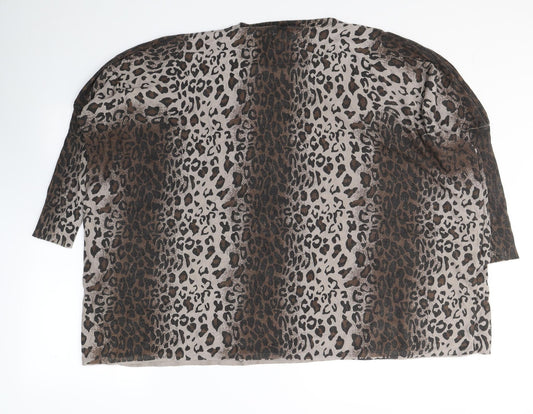 BLUE VANILLA Womens Brown Animal Print Cotton Jersey Blouse Size S Round Neck