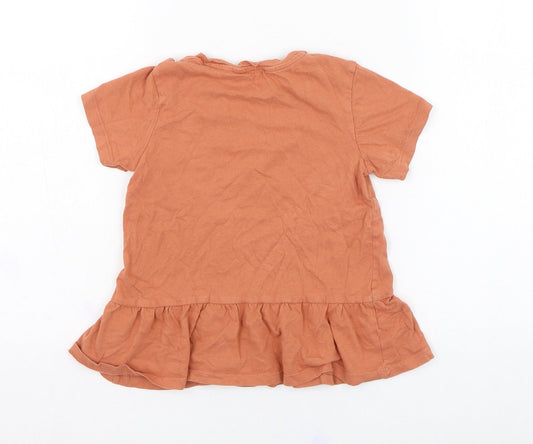 H&M Girls Orange Cotton Basic T-Shirt Size 18-24 Months Round Neck Pullover - Slogan