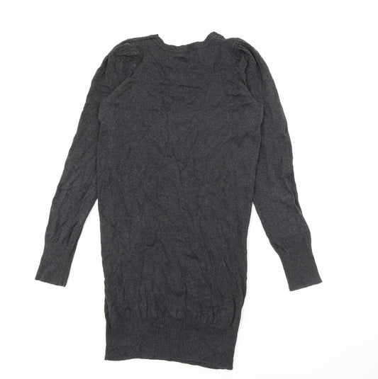 Dorothy Perkins Womens Grey Cotton Jumper Dress Size 6 Crew Neck