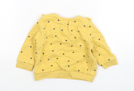 F&F Girls Yellow Polka Dot Cotton Pullover Jumper Size 3-6 Months Pullover