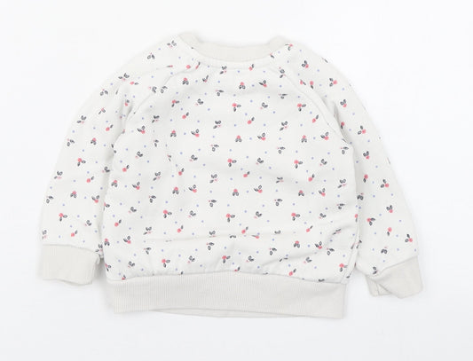Primark Girls White Geometric Cotton Pullover Jumper Size 6-9 Months Button