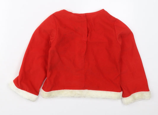 Preworn Boys Red Polyester Basic T-Shirt Size 5-6 Years Crew Neck Pullover - Santa Fancy Dress Top